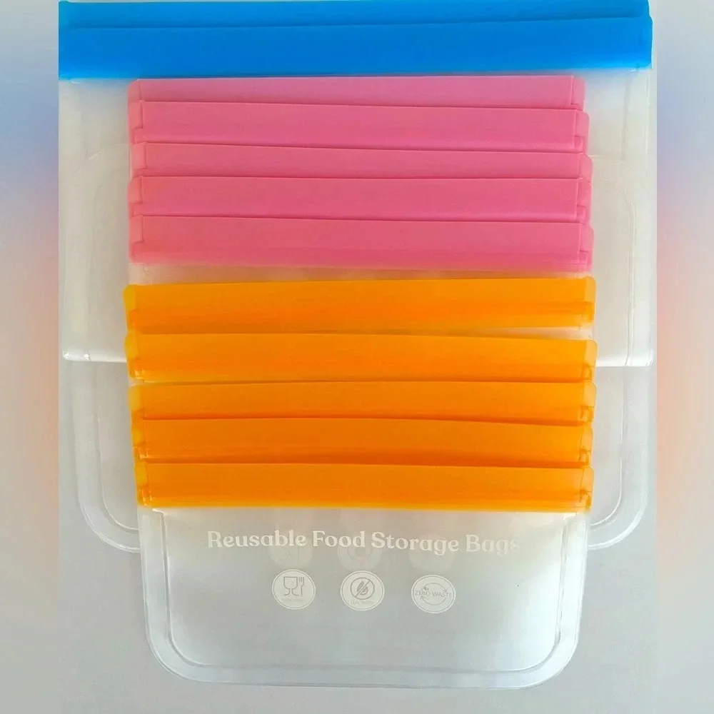 NEW Frosted with Accent Color 12 each Reusable Food Storage Bags